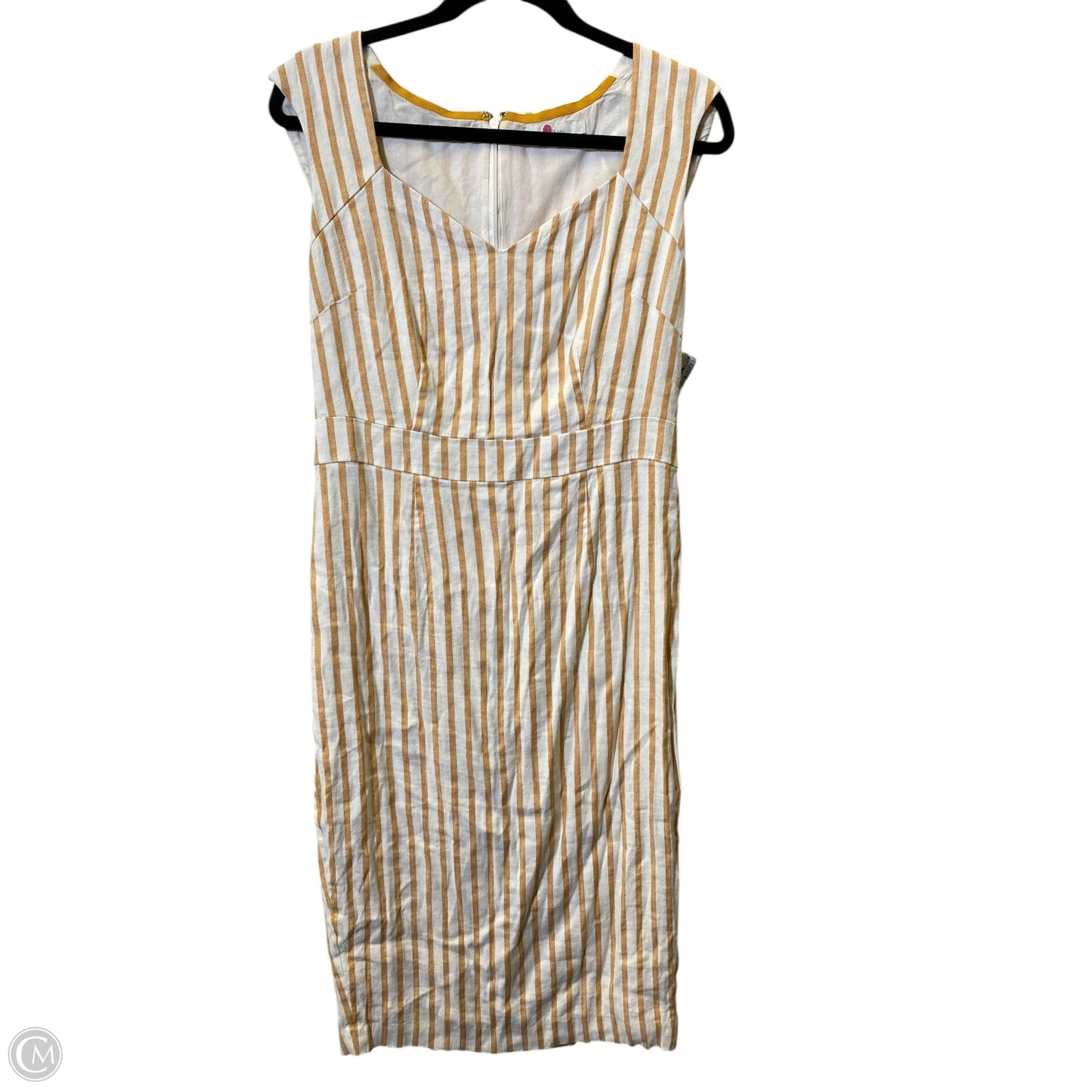 Dress Casual Midi By Boden In White & Yellow, Size: 8