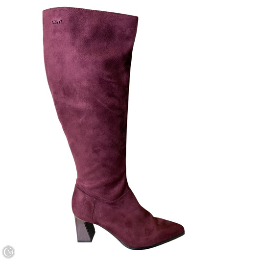 Boots Knee Heels By Dkny In Maroon, Size: 6.5