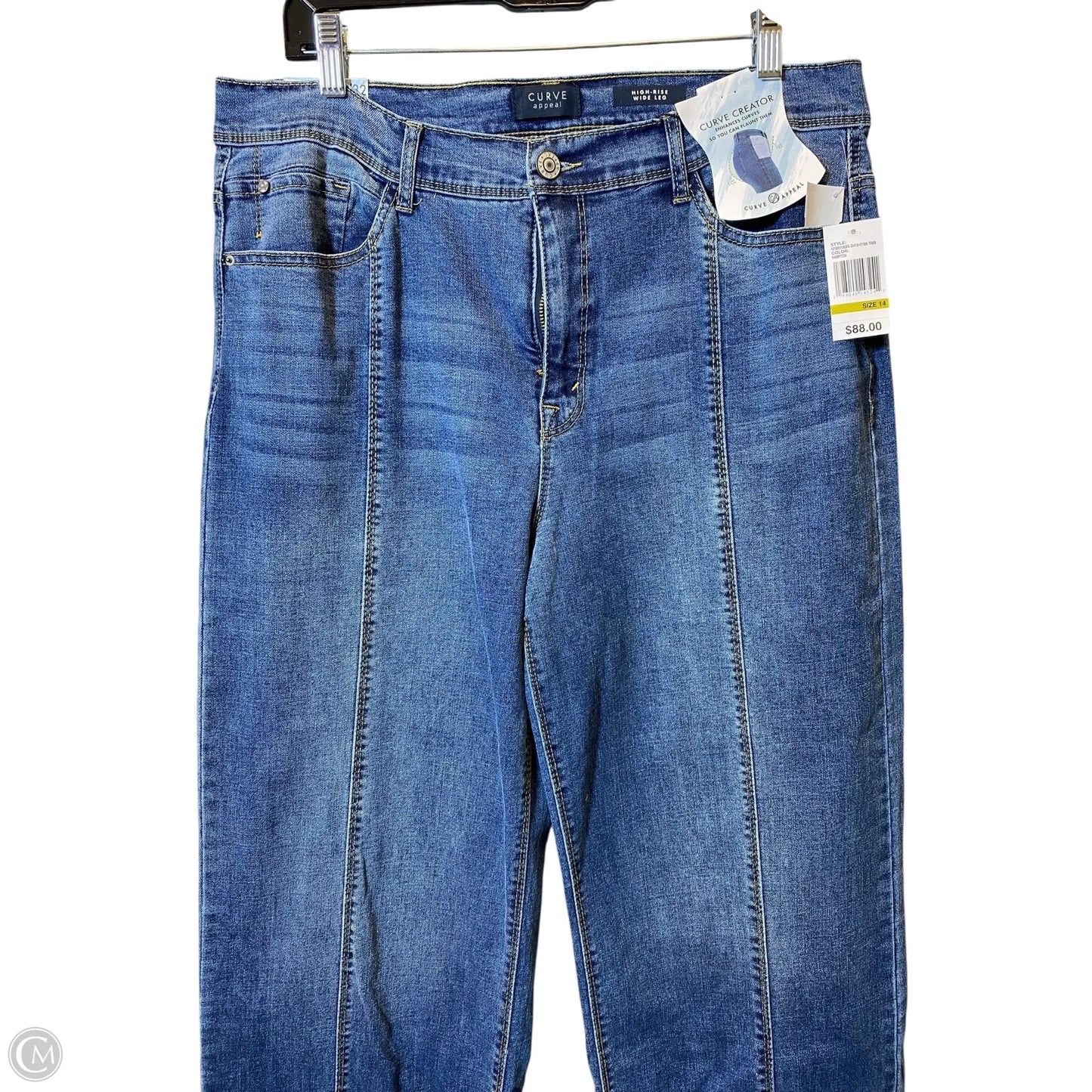 Jeans Wide Leg By Curve Appeal In Blue Denim, Size: 14