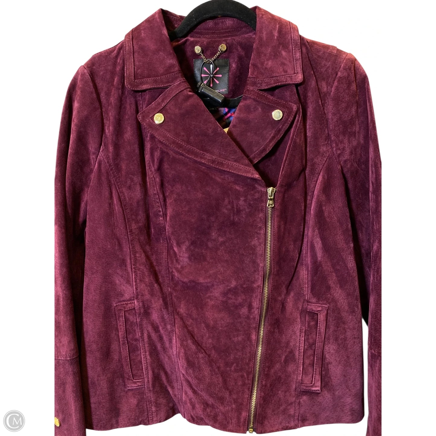 Jacket Moto By Isaac Mizrahi Live Qvc In Maroon, Size: 12