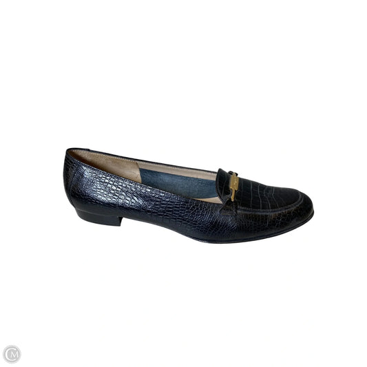 Shoes Luxury Designer By Ferragamo In Black & Gold, Size: 10