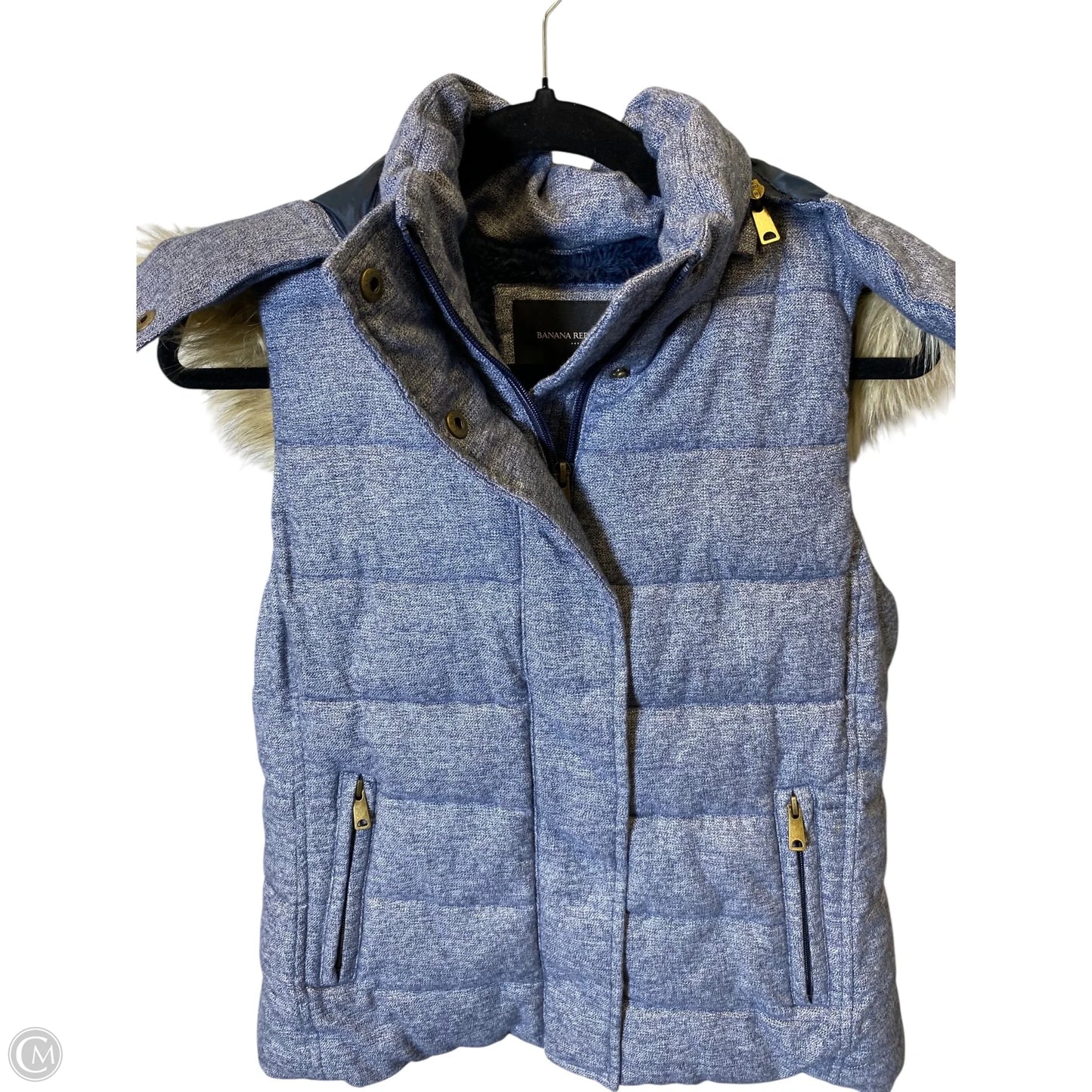 Vest Faux Fur & Sherpa By Banana Republic In Blue & Tan, Size: S