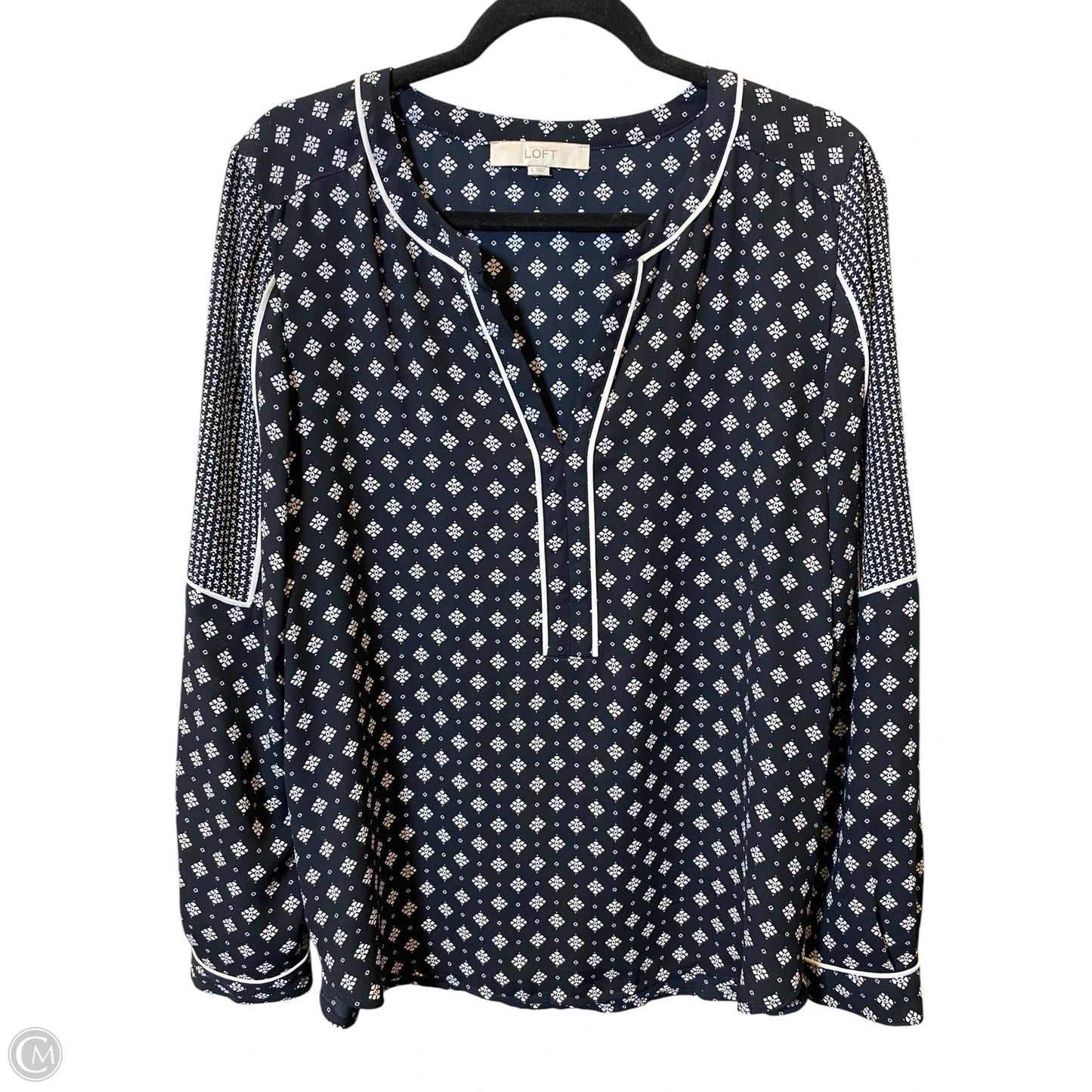Top Long Sleeve By Loft In Black & White, Size: L