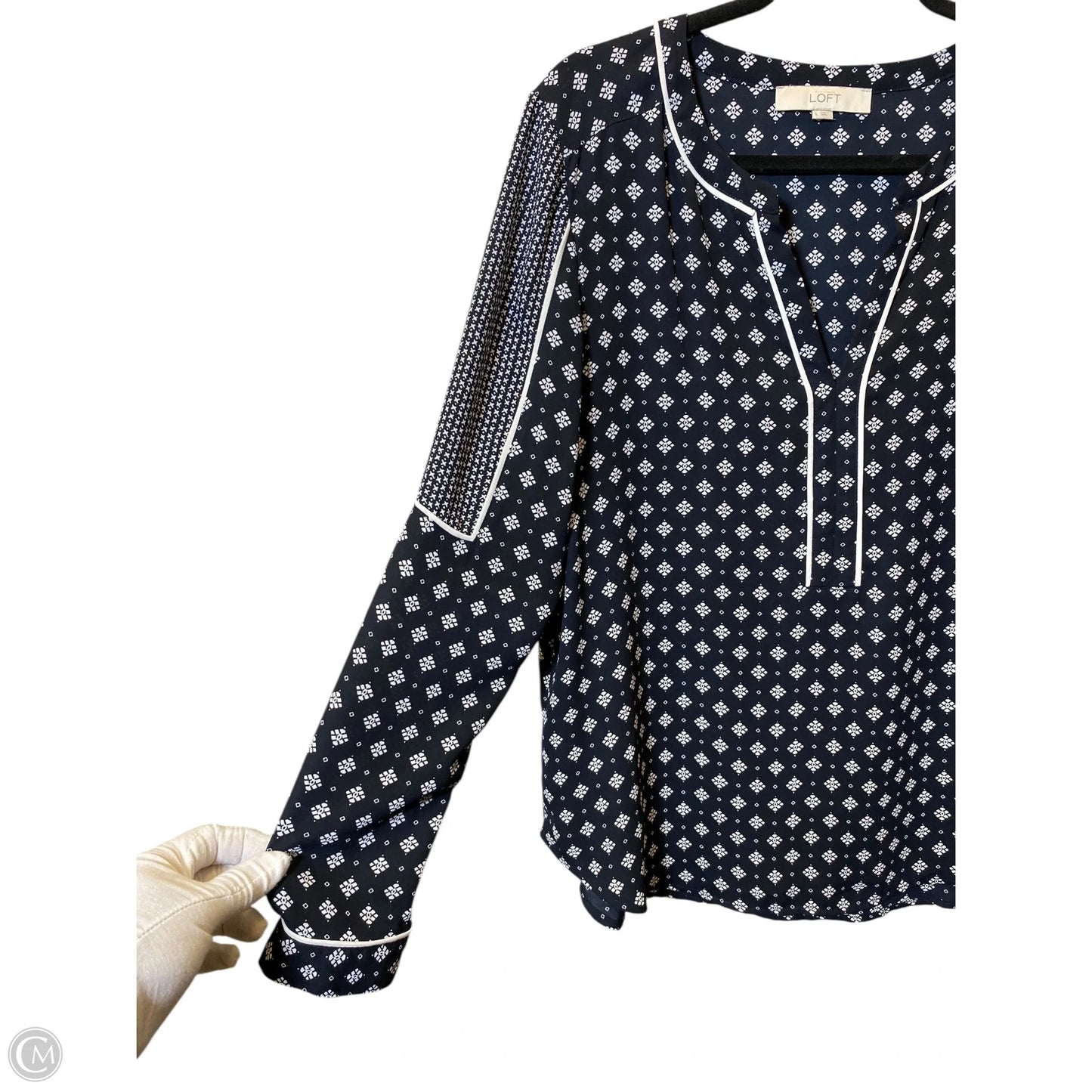 Top Long Sleeve By Loft In Black & White, Size: L