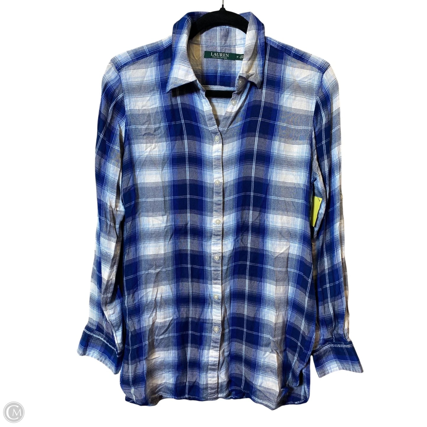 Blouse Long Sleeve By Lauren By Ralph Lauren In Blue & White, Size: M