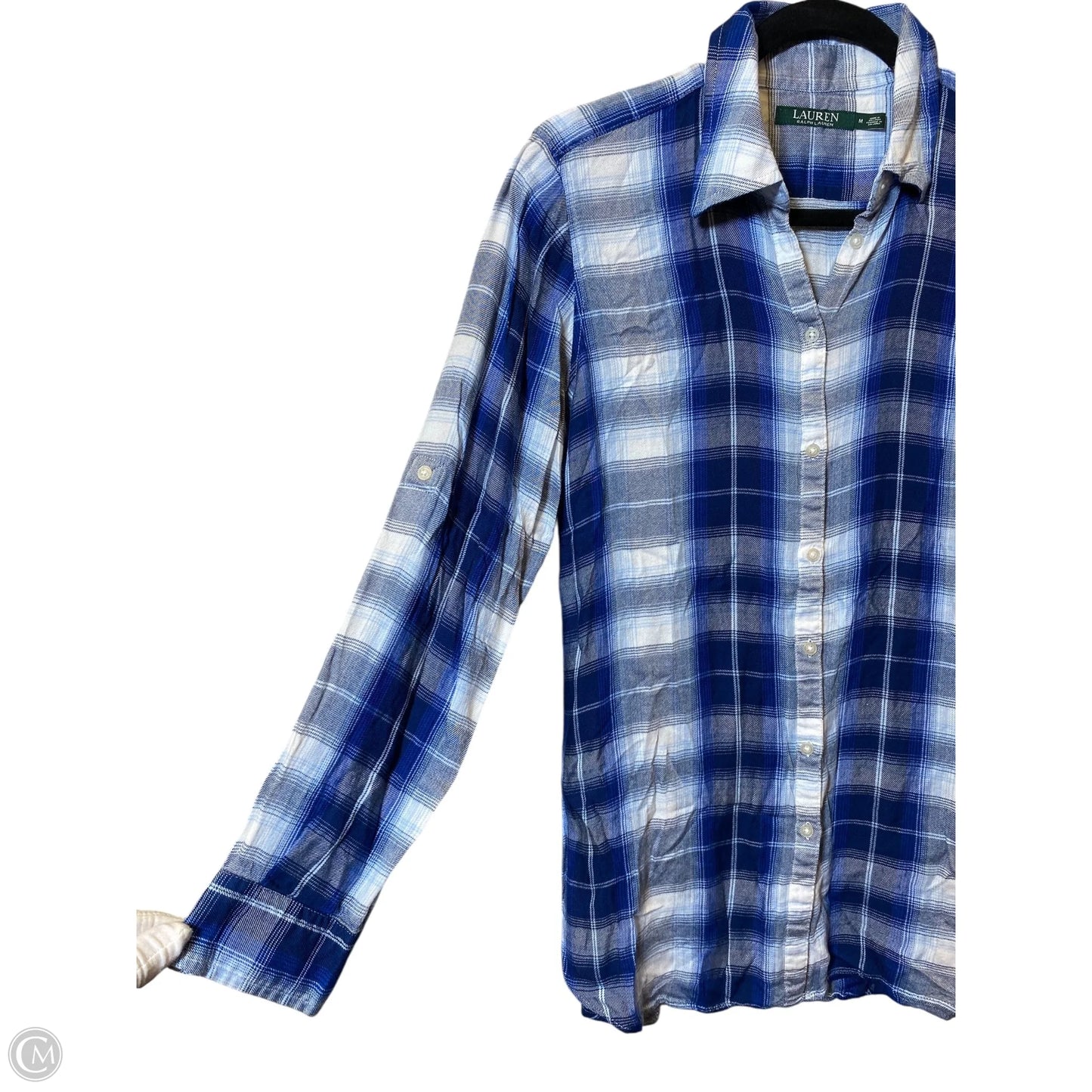 Blouse Long Sleeve By Lauren By Ralph Lauren In Blue & White, Size: M