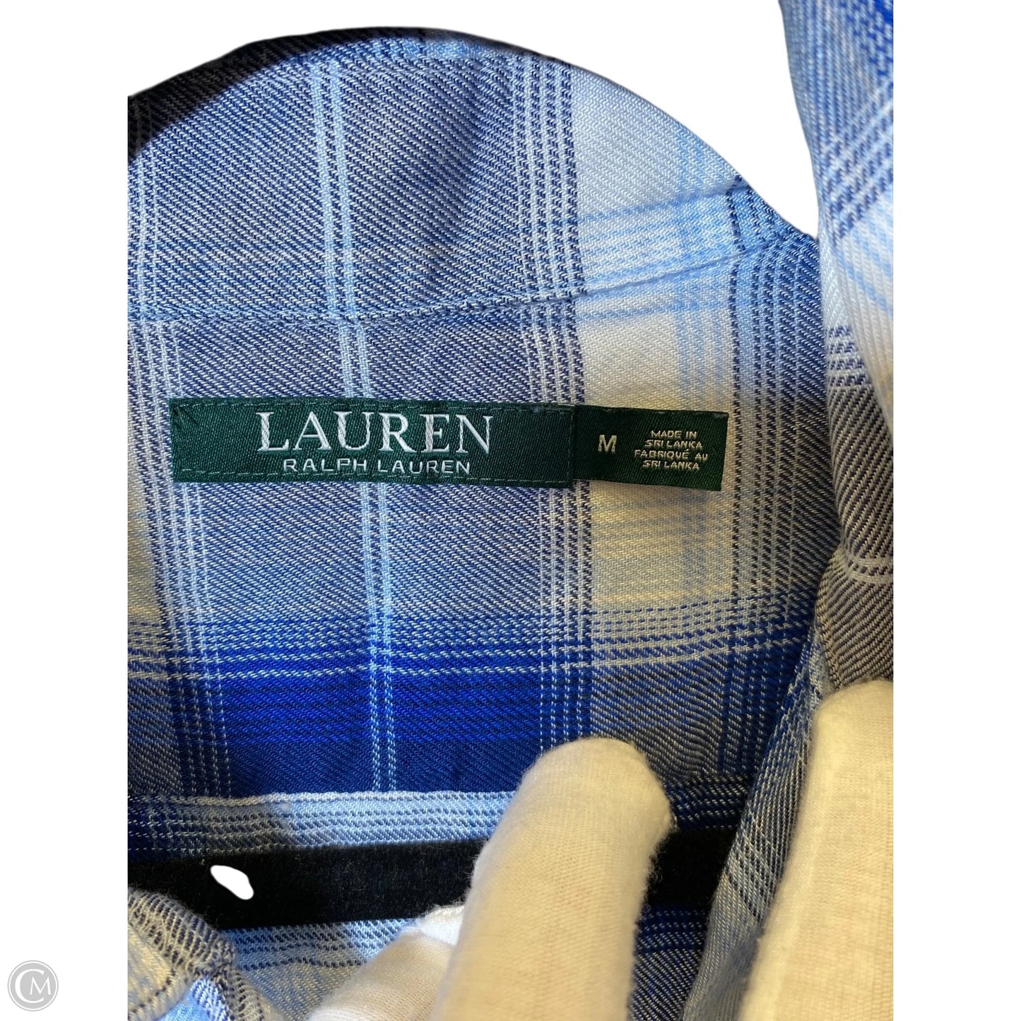 Blouse Long Sleeve By Lauren By Ralph Lauren In Blue & White, Size: M