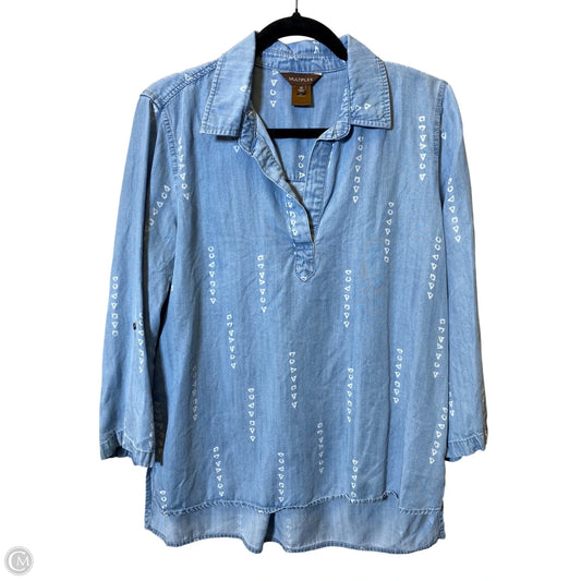 Top 3/4 Sleeve By Multiples In Blue Denim, Size: M