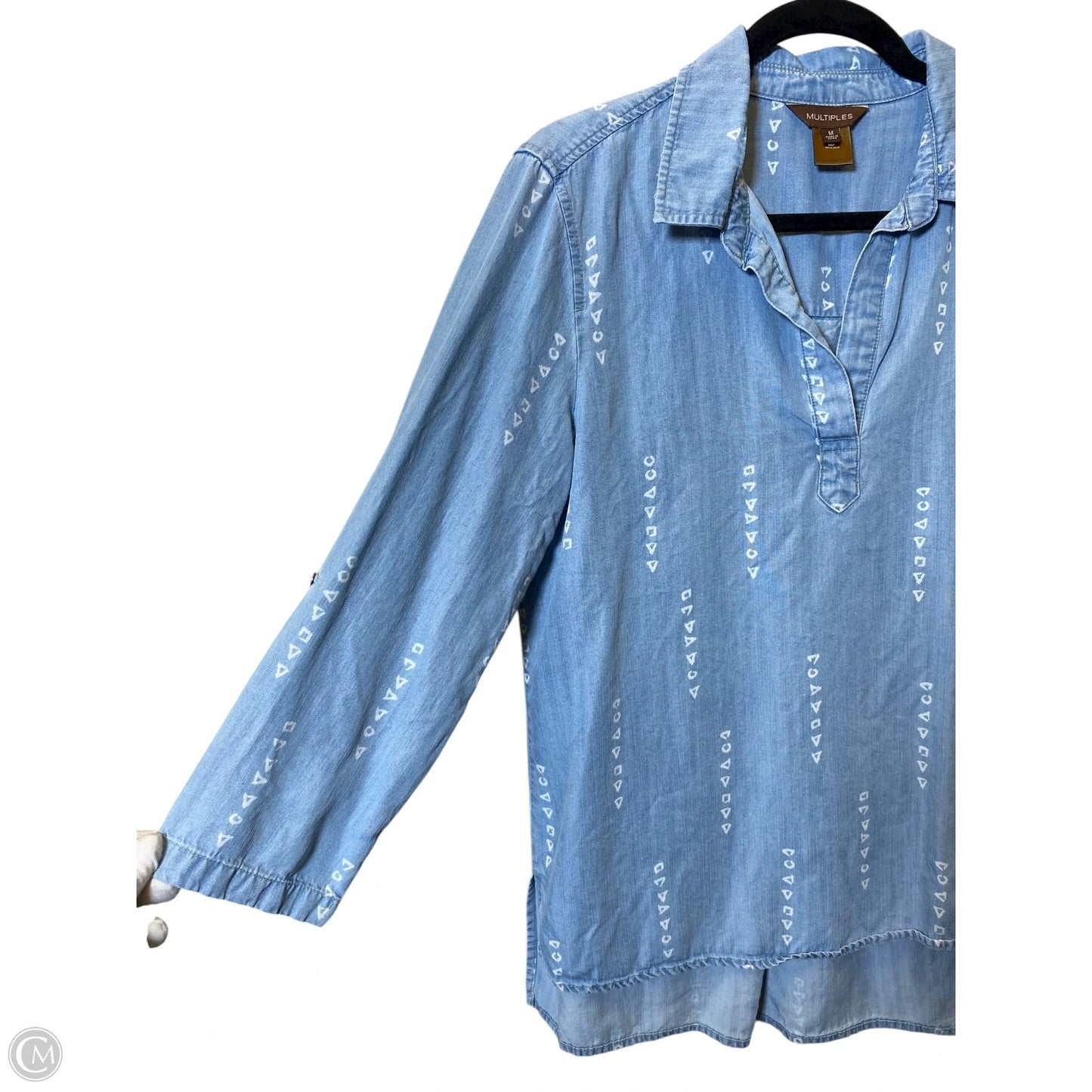 Top 3/4 Sleeve By Multiples In Blue Denim, Size: M