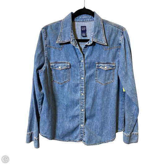 Blouse Long Sleeve By Gap In Blue Denim, Size: Xl