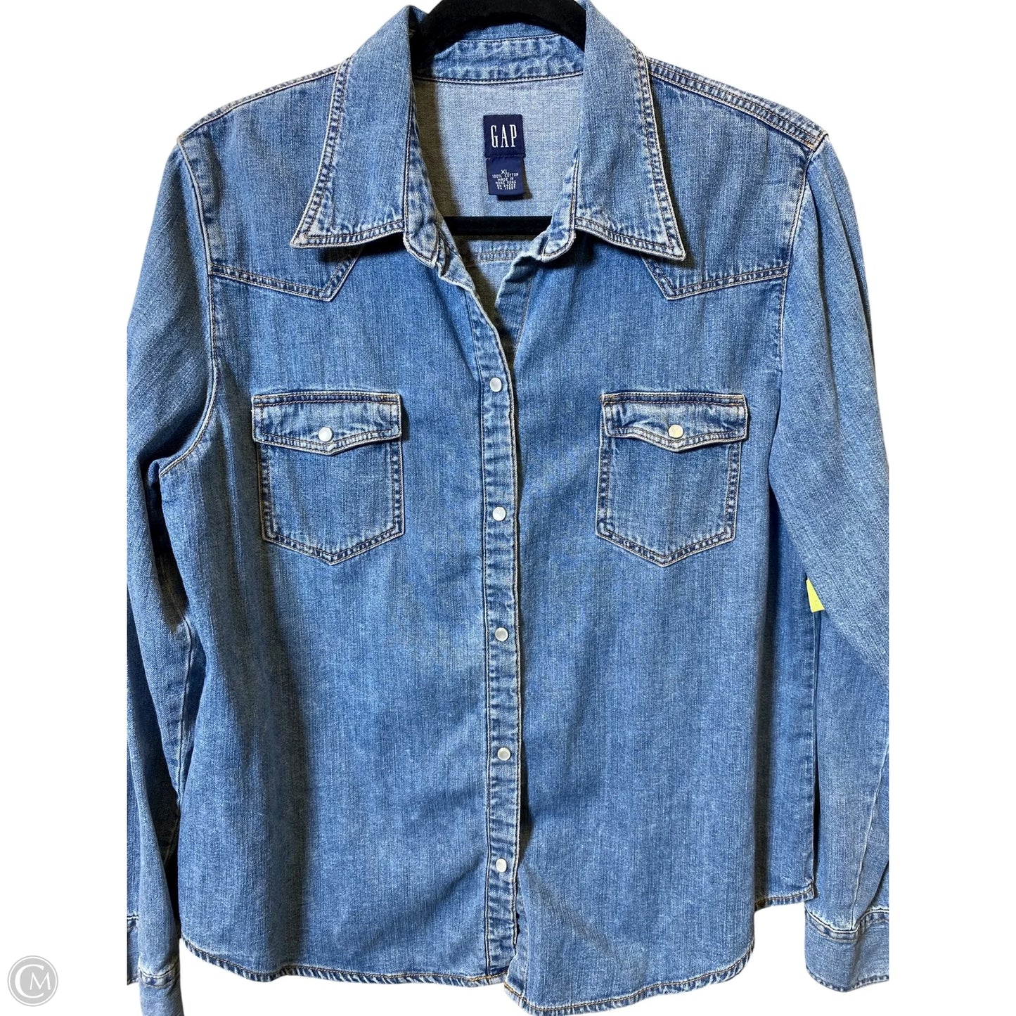 Blouse Long Sleeve By Gap In Blue Denim, Size: Xl