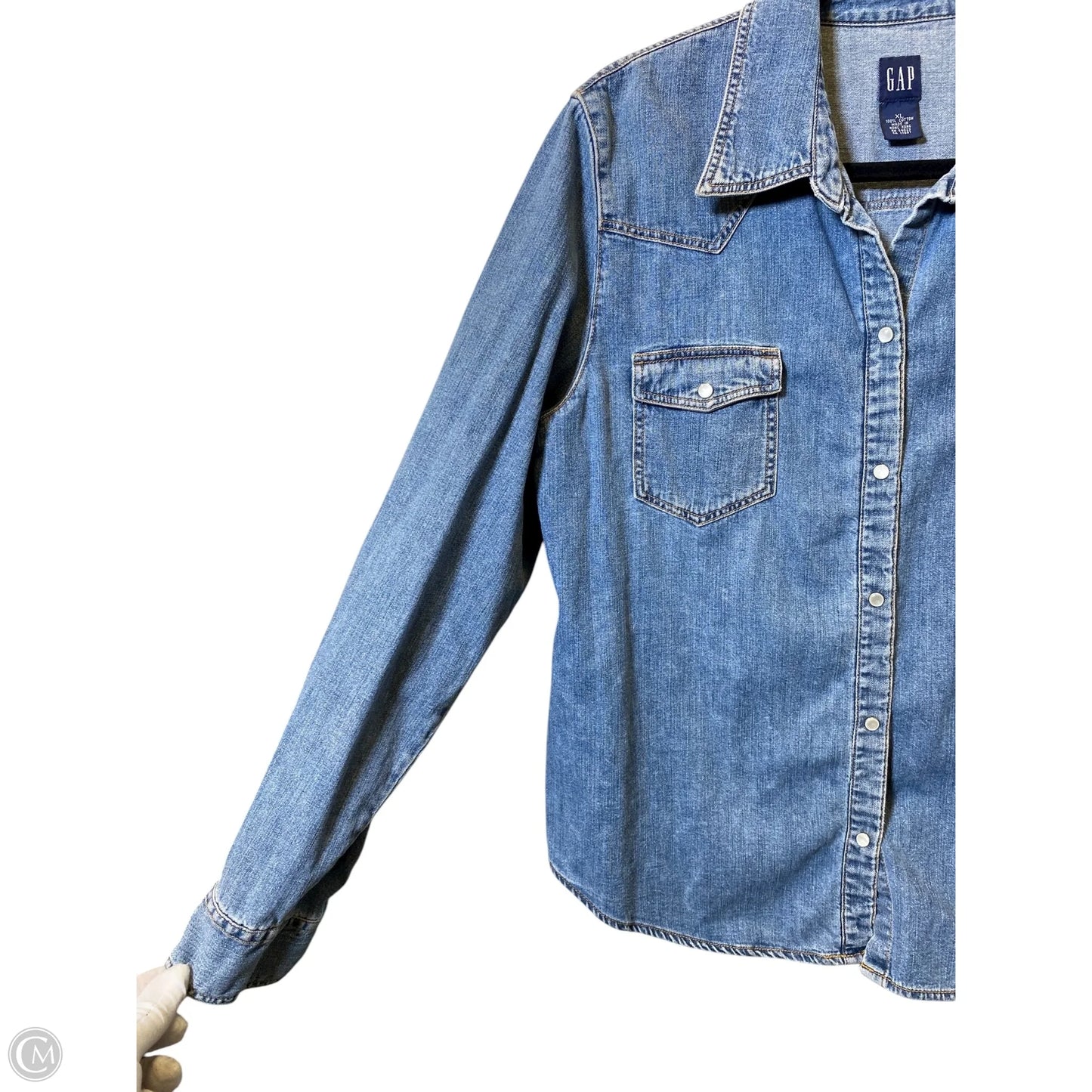 Blouse Long Sleeve By Gap In Blue Denim, Size: Xl