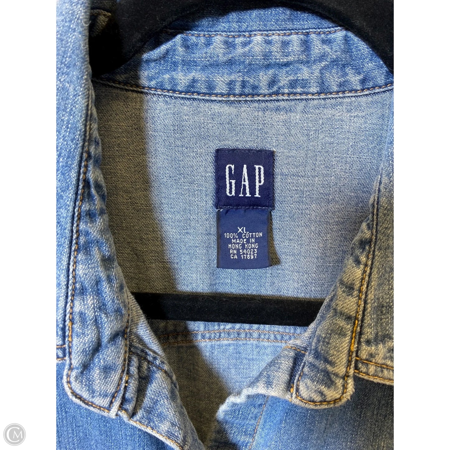 Blouse Long Sleeve By Gap In Blue Denim, Size: Xl