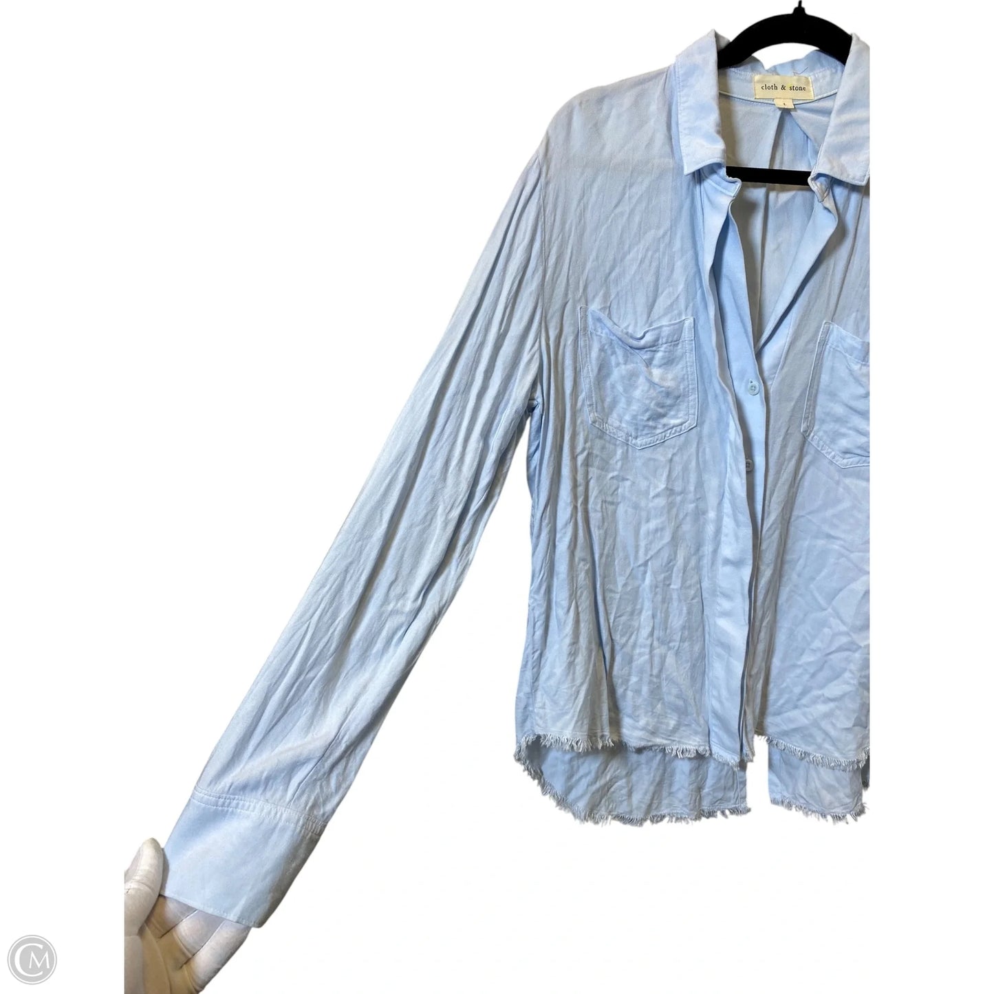 Blouse Long Sleeve By Cloth & Stone In Blue Denim, Size: L
