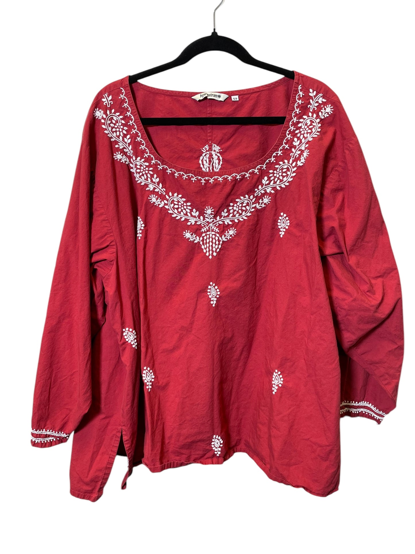 Top Long Sleeve By Clothes Mentor In Red & White, Size: 3x