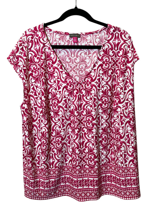 Top Short Sleeve By Vince Camuto In Pink & White, Size: 3x