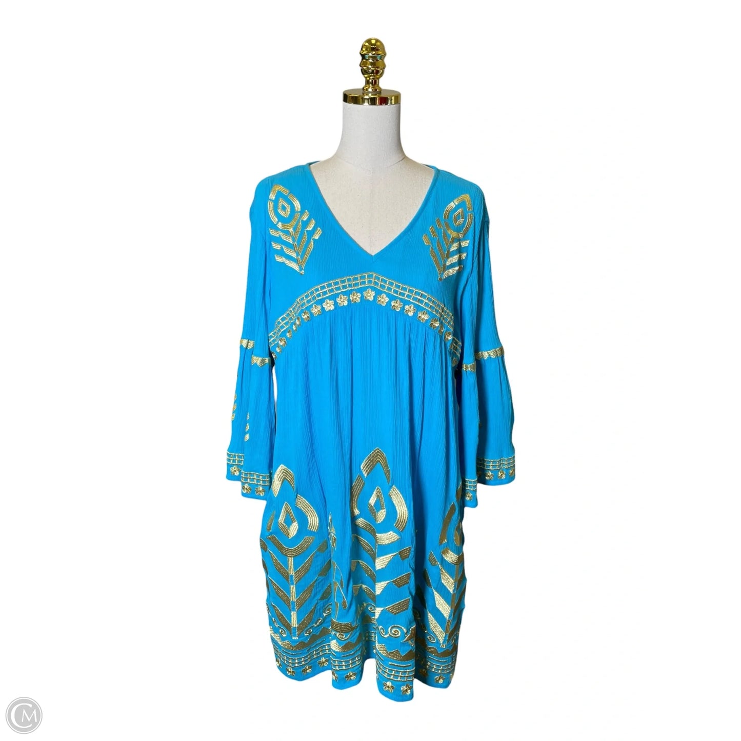 Dress Casual Midi By Soft Surroundings In Blue & Gold, Size: L