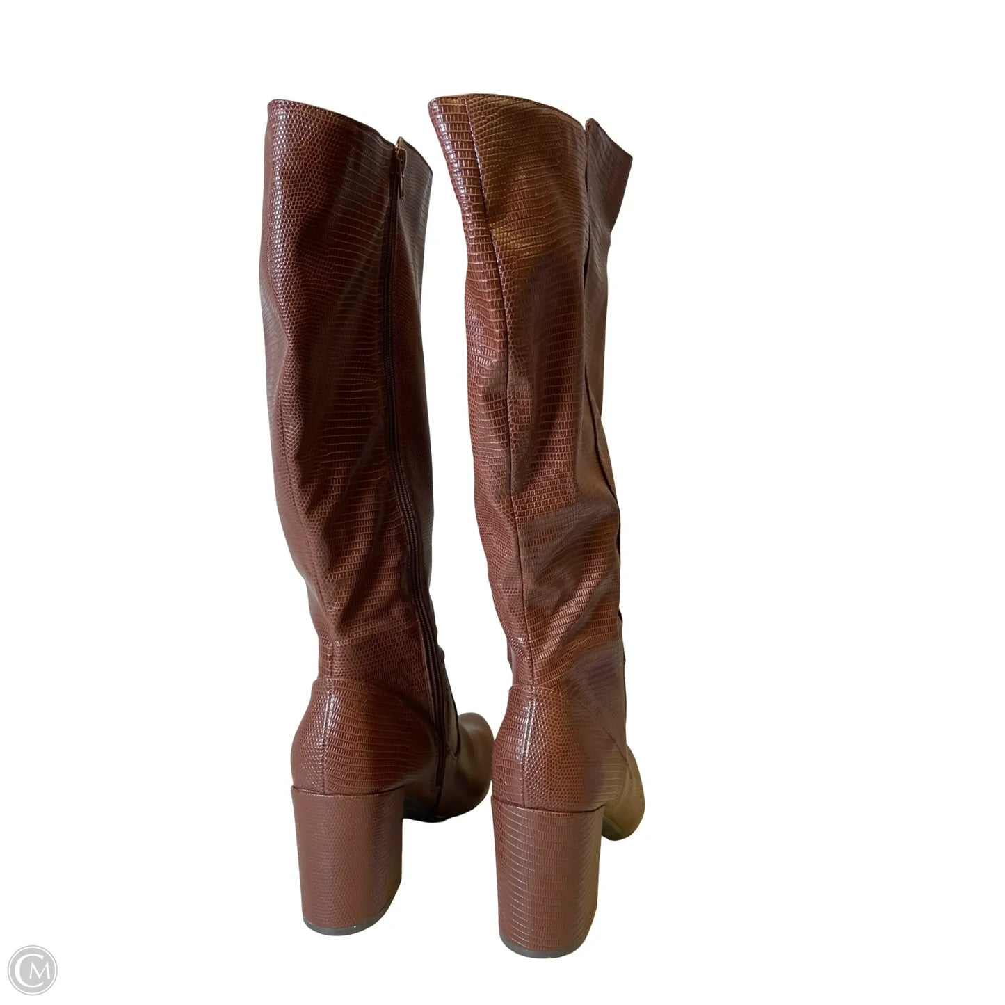 Boots Knee Heels By Clothes Mentor In Brown, Size: 10