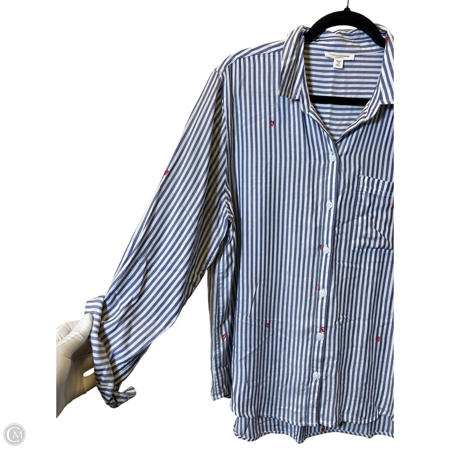 Blouse Long Sleeve By Beachlunchlounge In Striped Pattern, Size: Xl