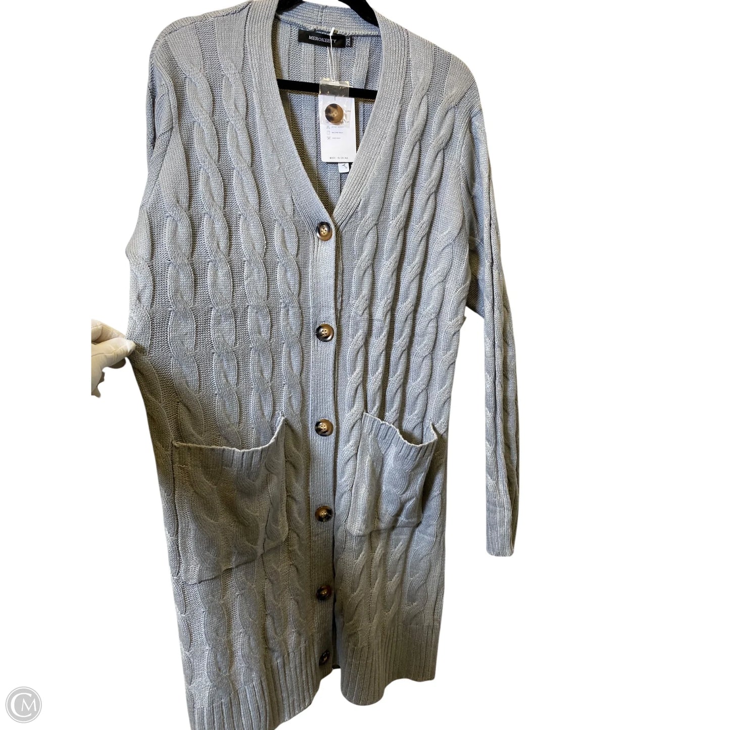 Sweater Cardigan By Merokeety In Grey, Size: 2XL