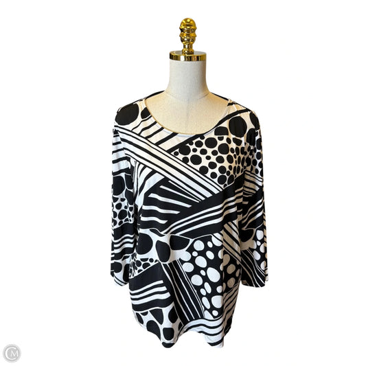 Top 3/4 Sleeve By Chicos In Black & White, Size: Xl