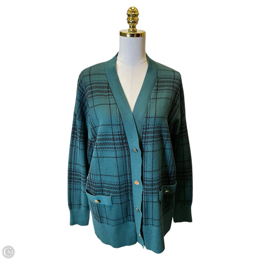 Sweater Cardigan By Loft In Black & Green, Size: Xl