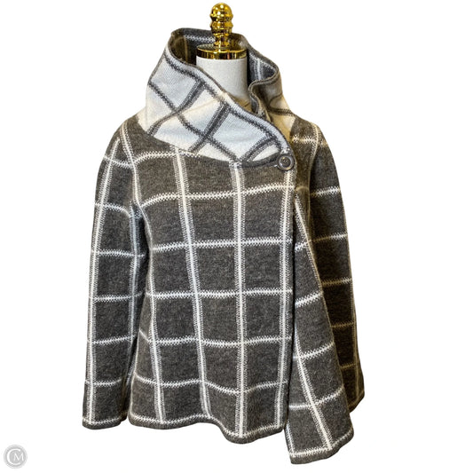Sweater Cardigan By Ellen Tracy In Plaid Pattern, Size: L