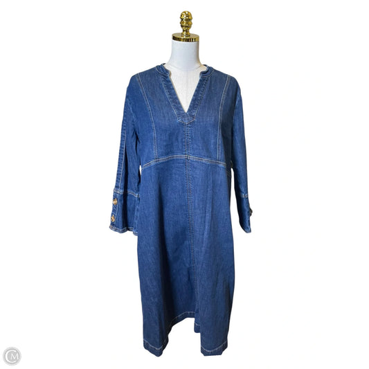 Dress Casual Midi By Chicos In Blue Denim, Size: Xl