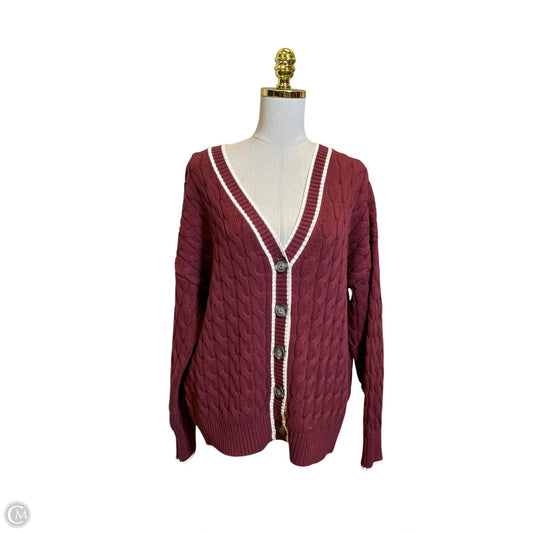 Sweater Cardigan By Old Navy In Red & White, Size: M