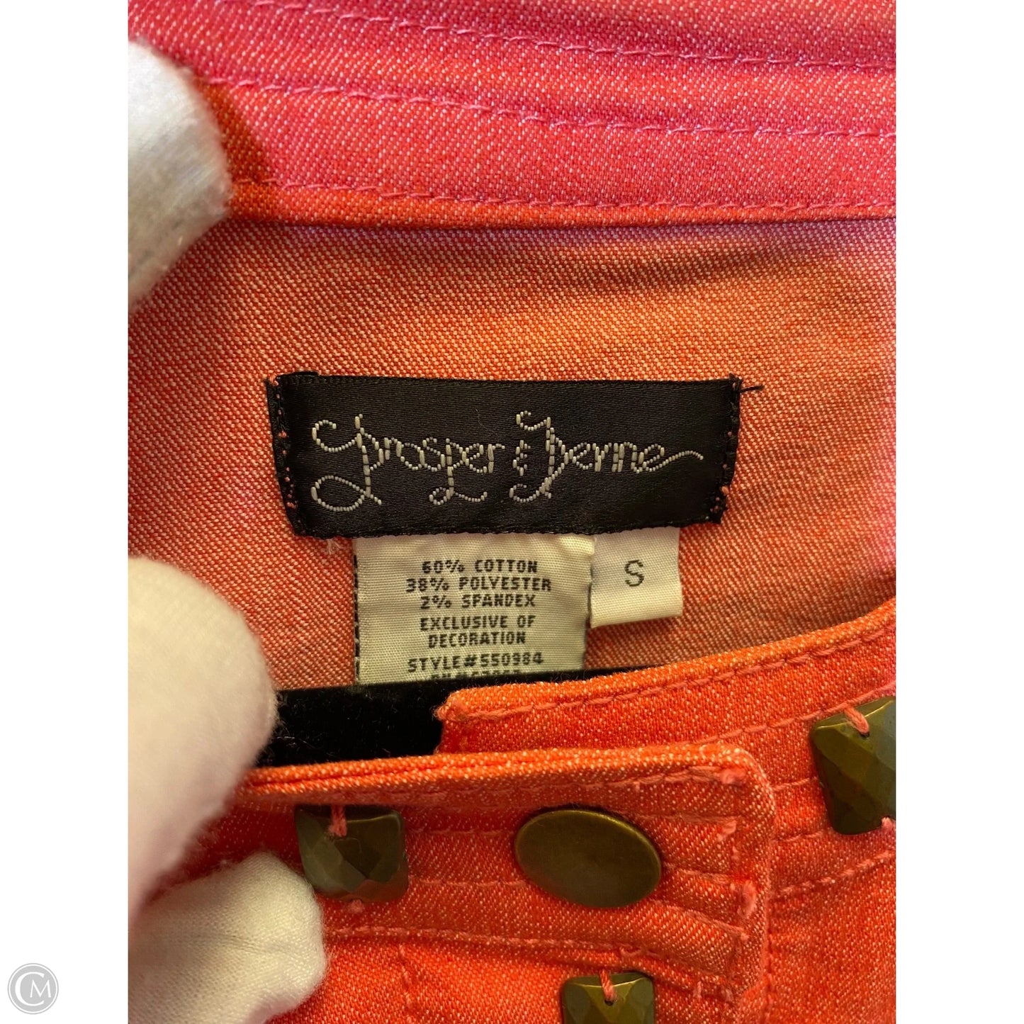 Jacket Denim By Clothes Mentor In Coral, Size: S