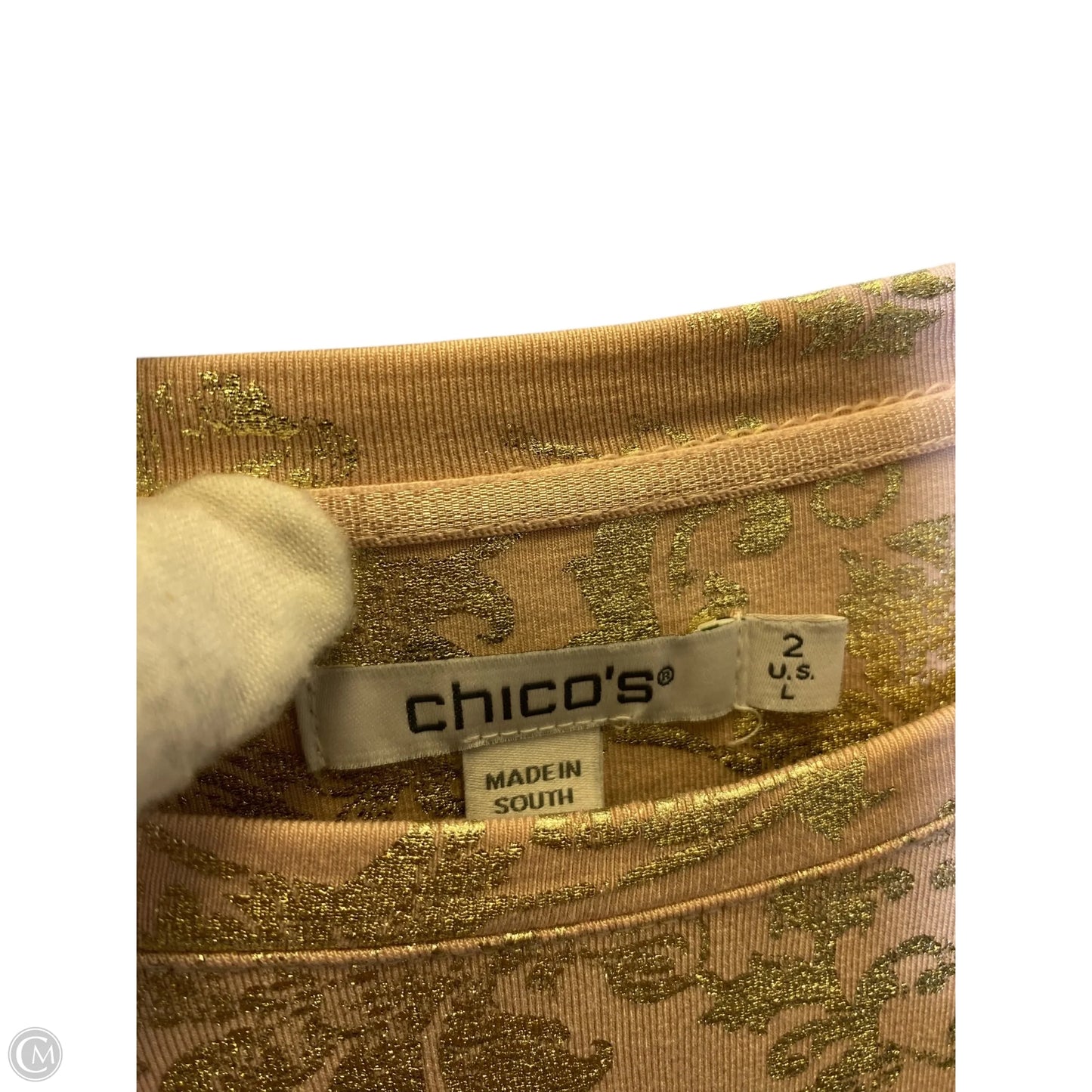 Top Long Sleeve By Chicos In Gold & Pink, Size: L