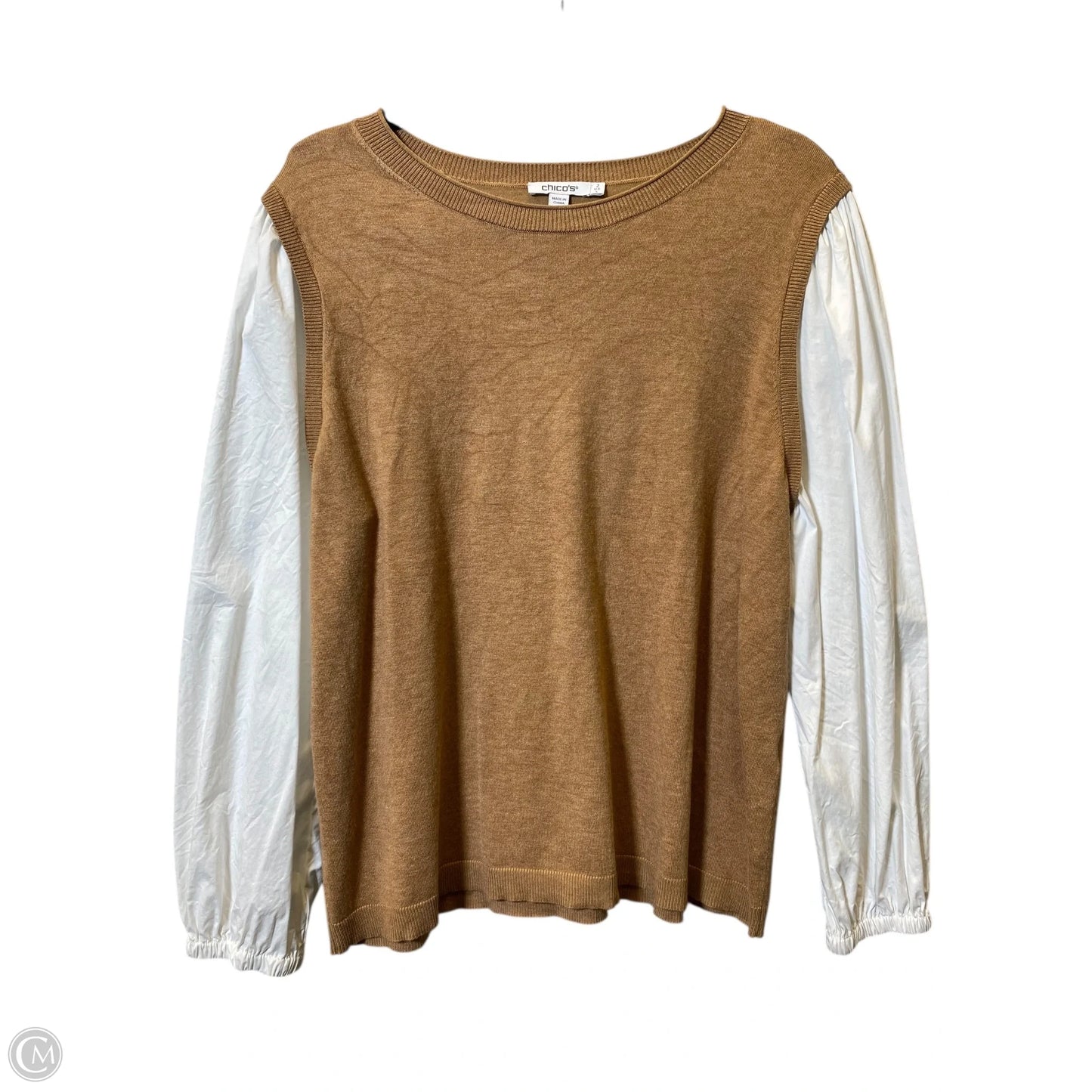 Top Long Sleeve By Chicos In Brown & White, Size: L