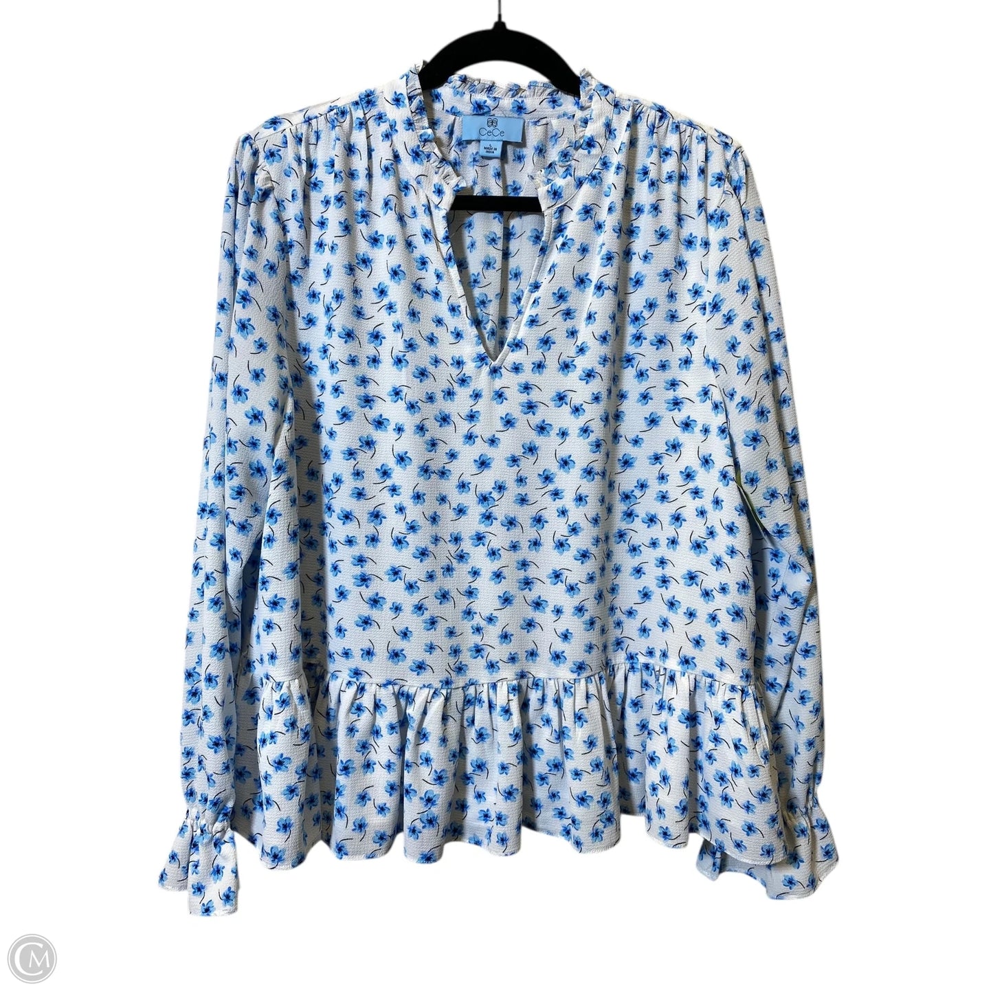 Top Long Sleeve By Cece In Blue & White, Size: L