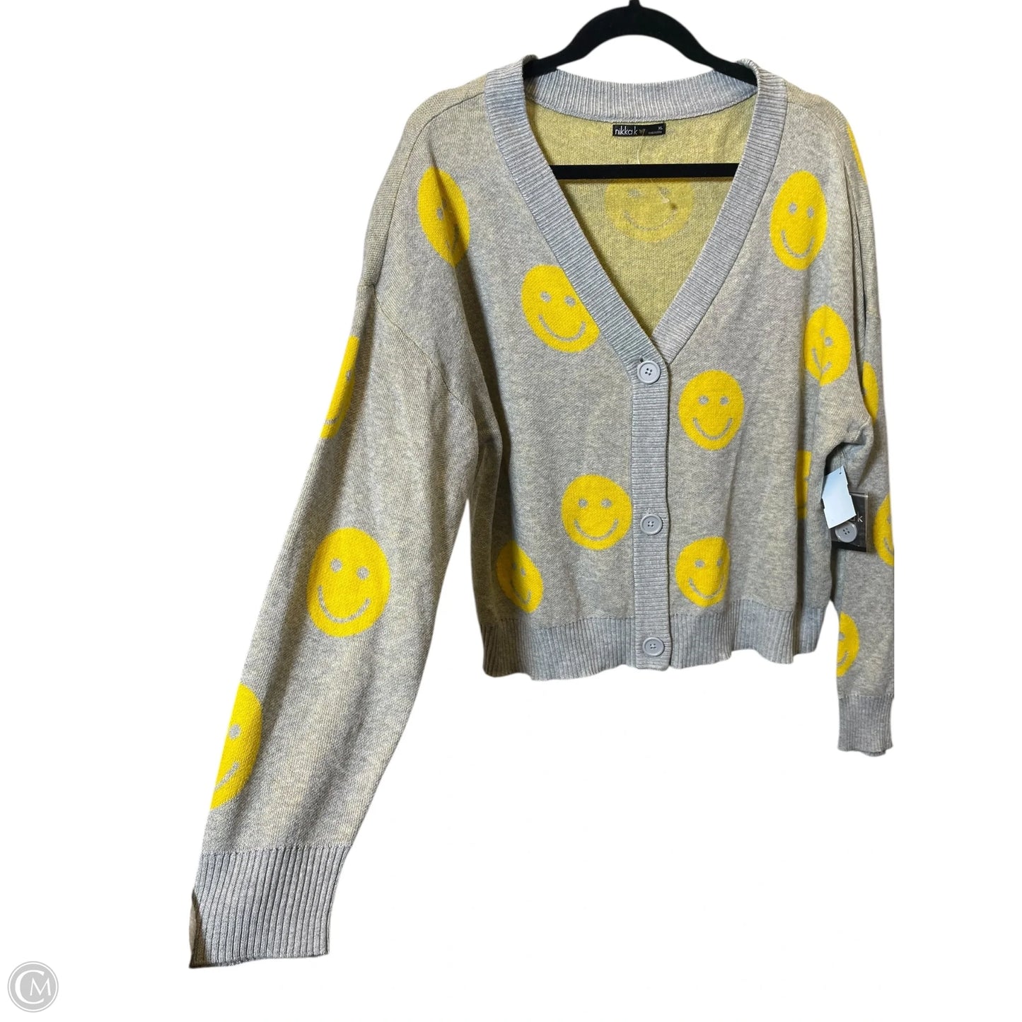 Cardigan By Clothes Mentor In Grey & Yellow, Size: Xl