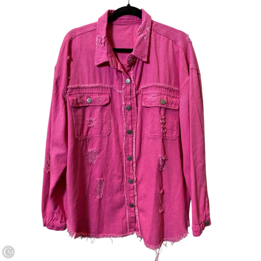 Jacket Denim By Clothes Mentor In Pink, Size: 2x