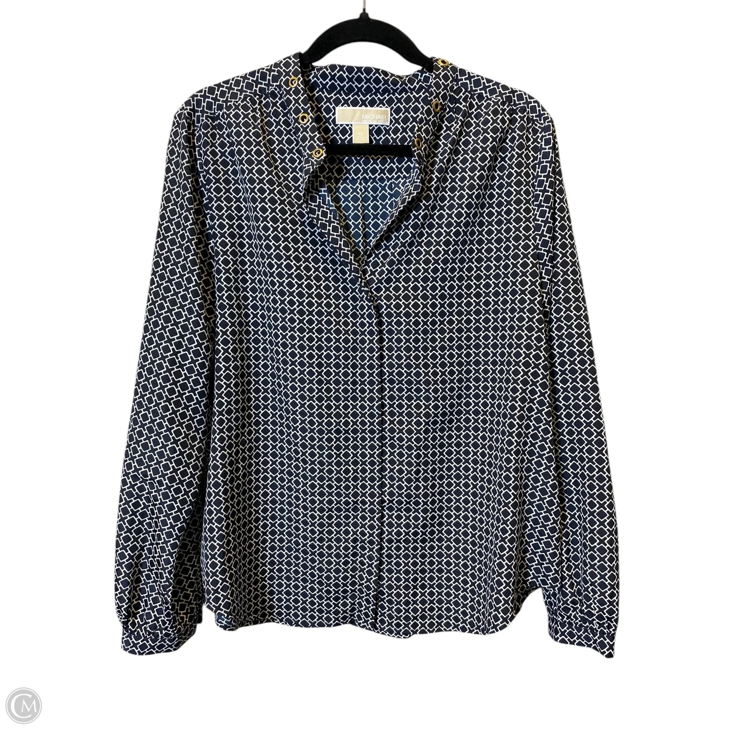 Blouse Designer By Michael Kors In Blue & White, Size: Xl