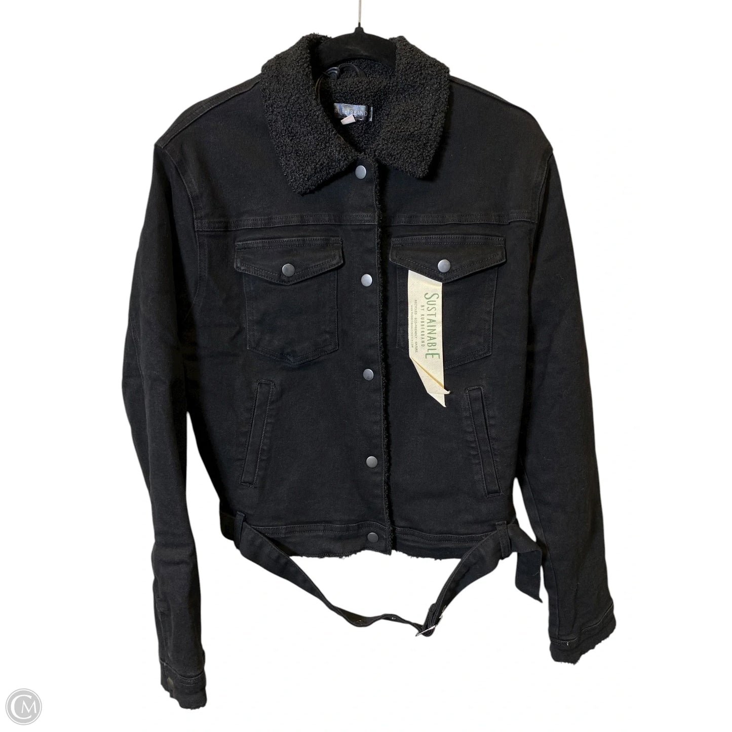 Jacket Denim By Clothes Mentor In Black, Size: L