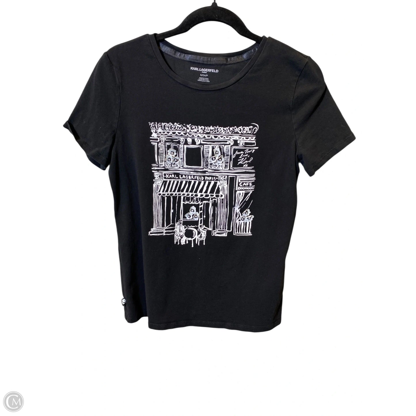 Top Short Sleeve Designer By Karl Lagerfeld In Black, Size: S