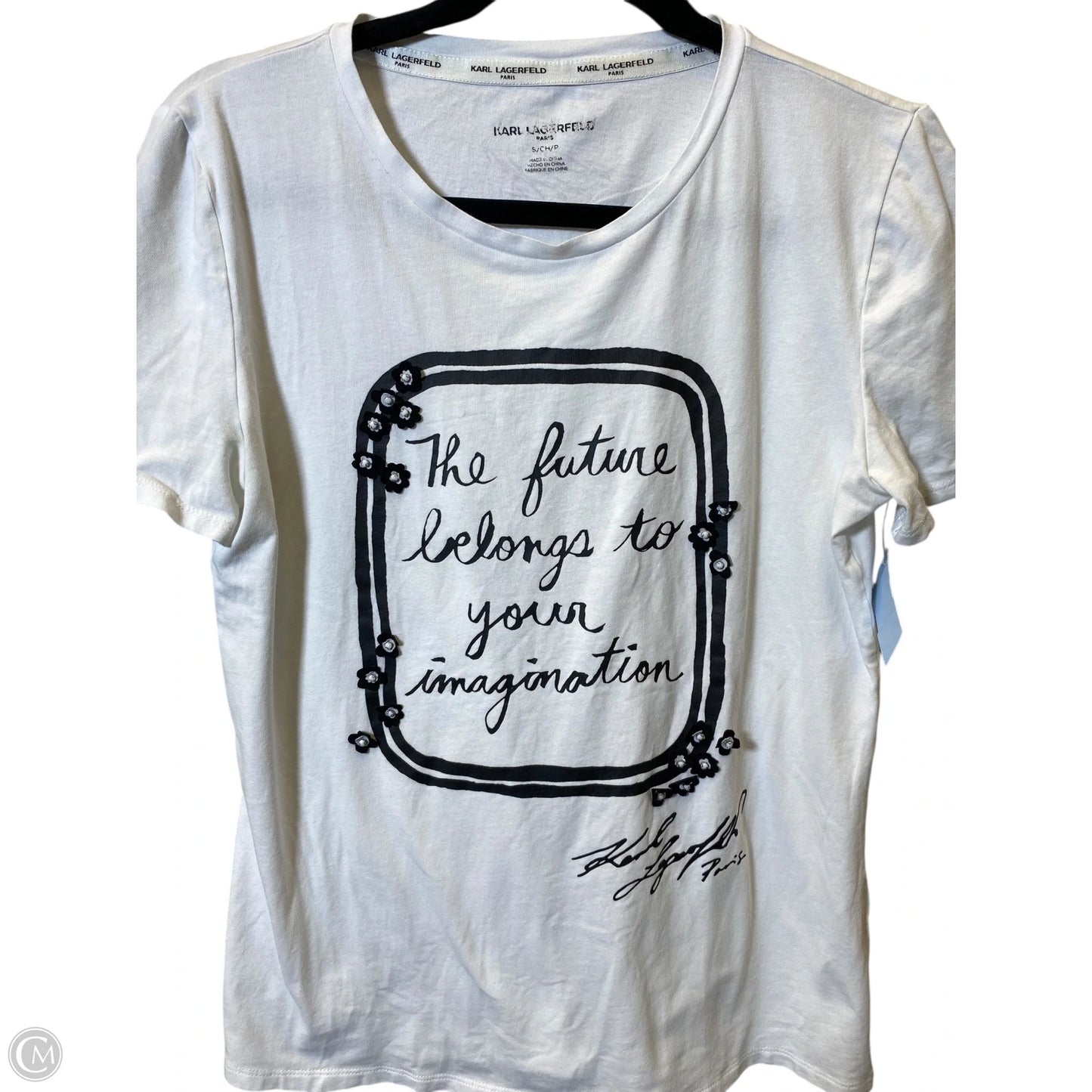 Top Short Sleeve Designer By Karl Lagerfeld In White, Size: S