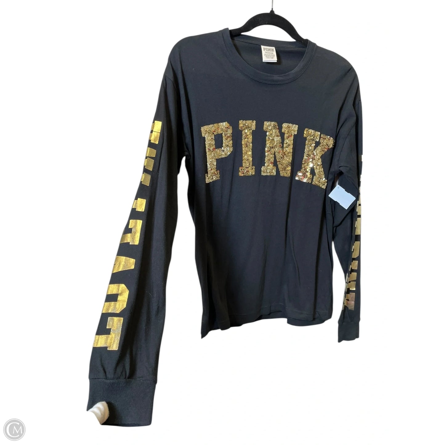 Top Long Sleeve By Pink In Black & Gold, Size: S