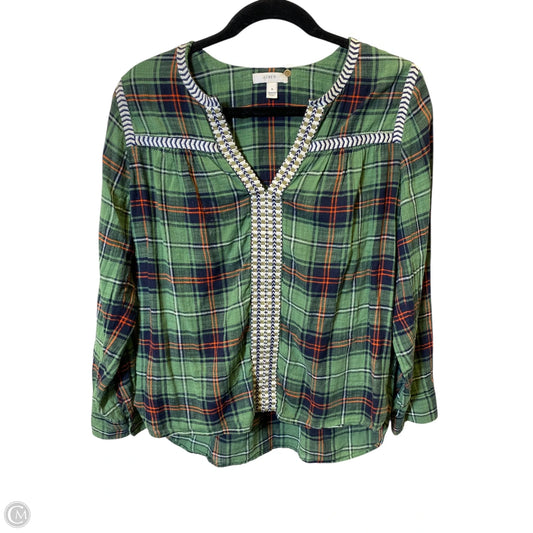 Top Long Sleeve By J. Crew In Plaid Pattern, Size: S