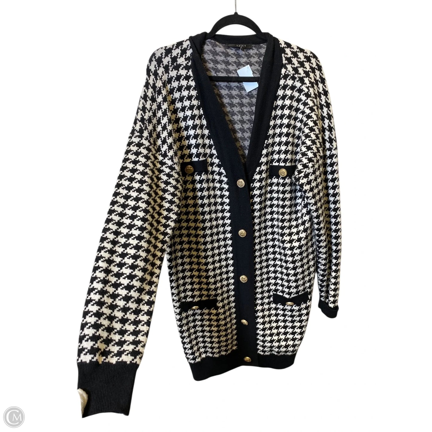 Sweater Cardigan By Cyrus In Black & White, Size: L