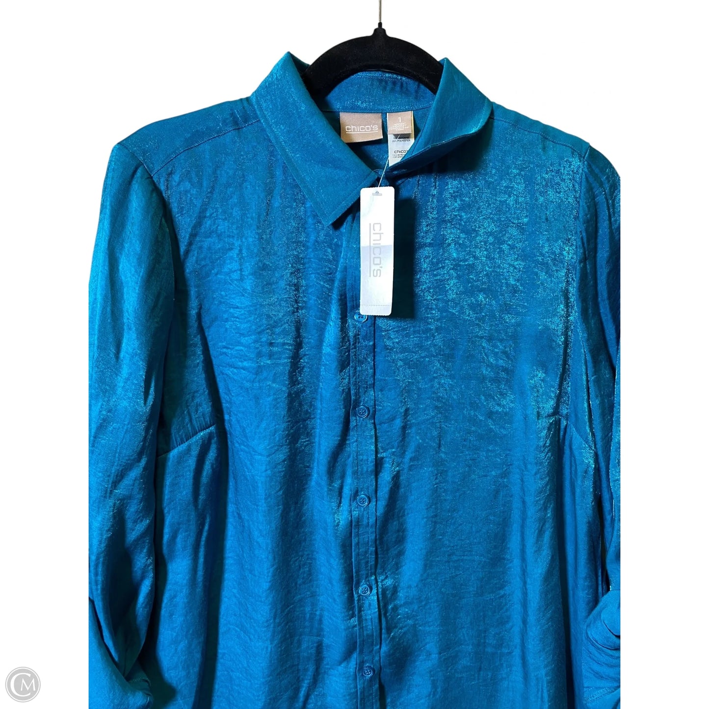 Blouse Long Sleeve By Chicos In Teal, Size: M