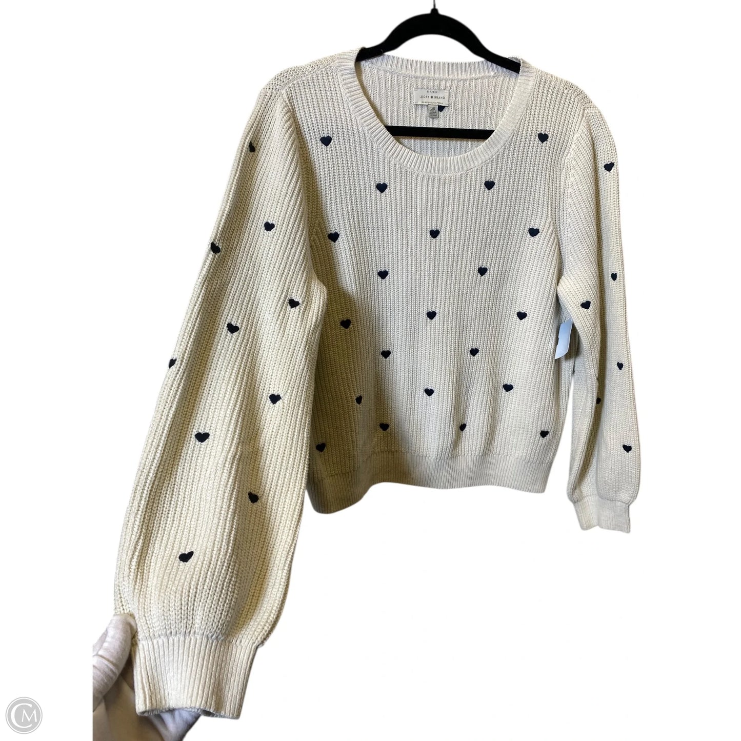 Sweater By Lucky Brand In Blue & Cream, Size: L