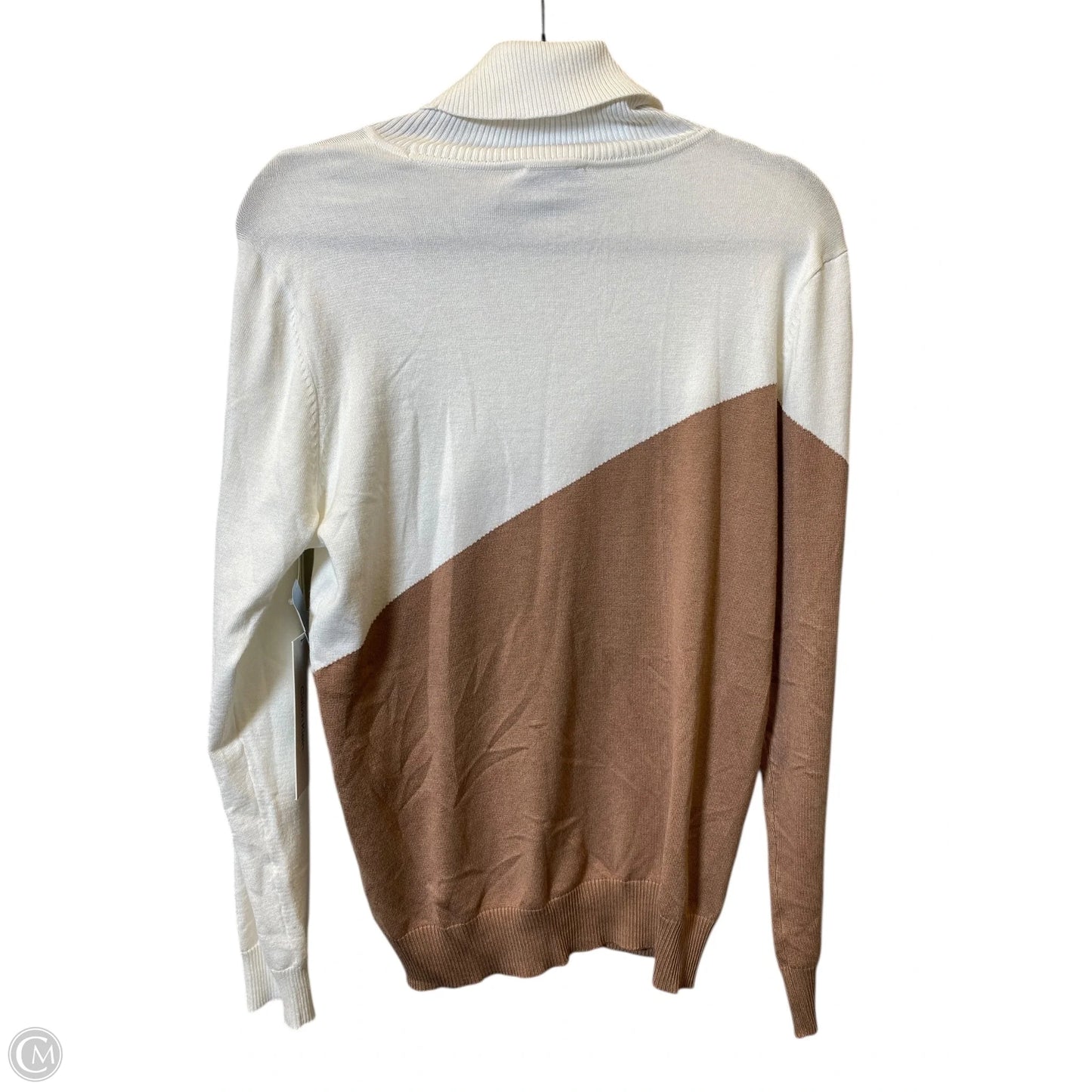 Top Long Sleeve By Calvin Klein In Brown & White, Size: L
