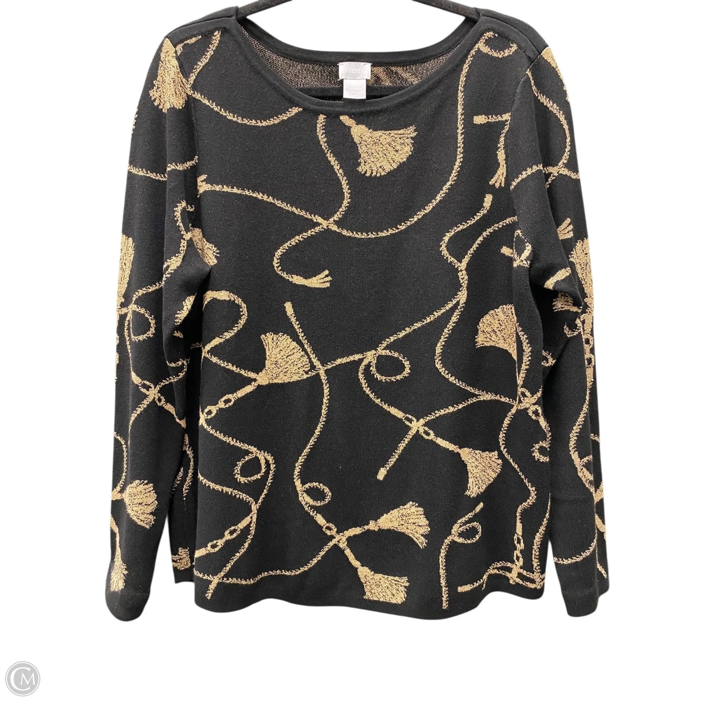 Sweater By Chicos In Black & Tan, Size: L