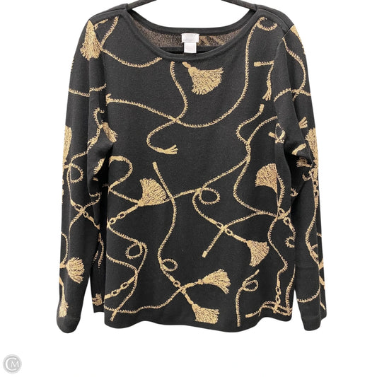 Sweater By Chicos In Black & Tan, Size: L