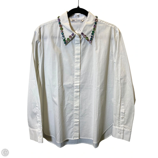 Blouse Long Sleeve By Zara In White, Size: L