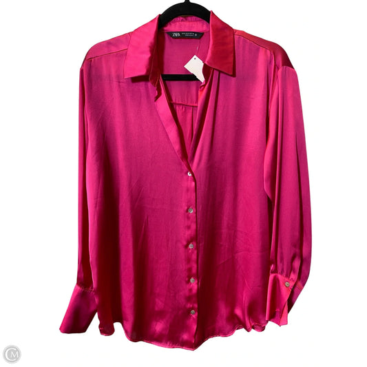 Blouse Long Sleeve By Zara In Pink, Size: M