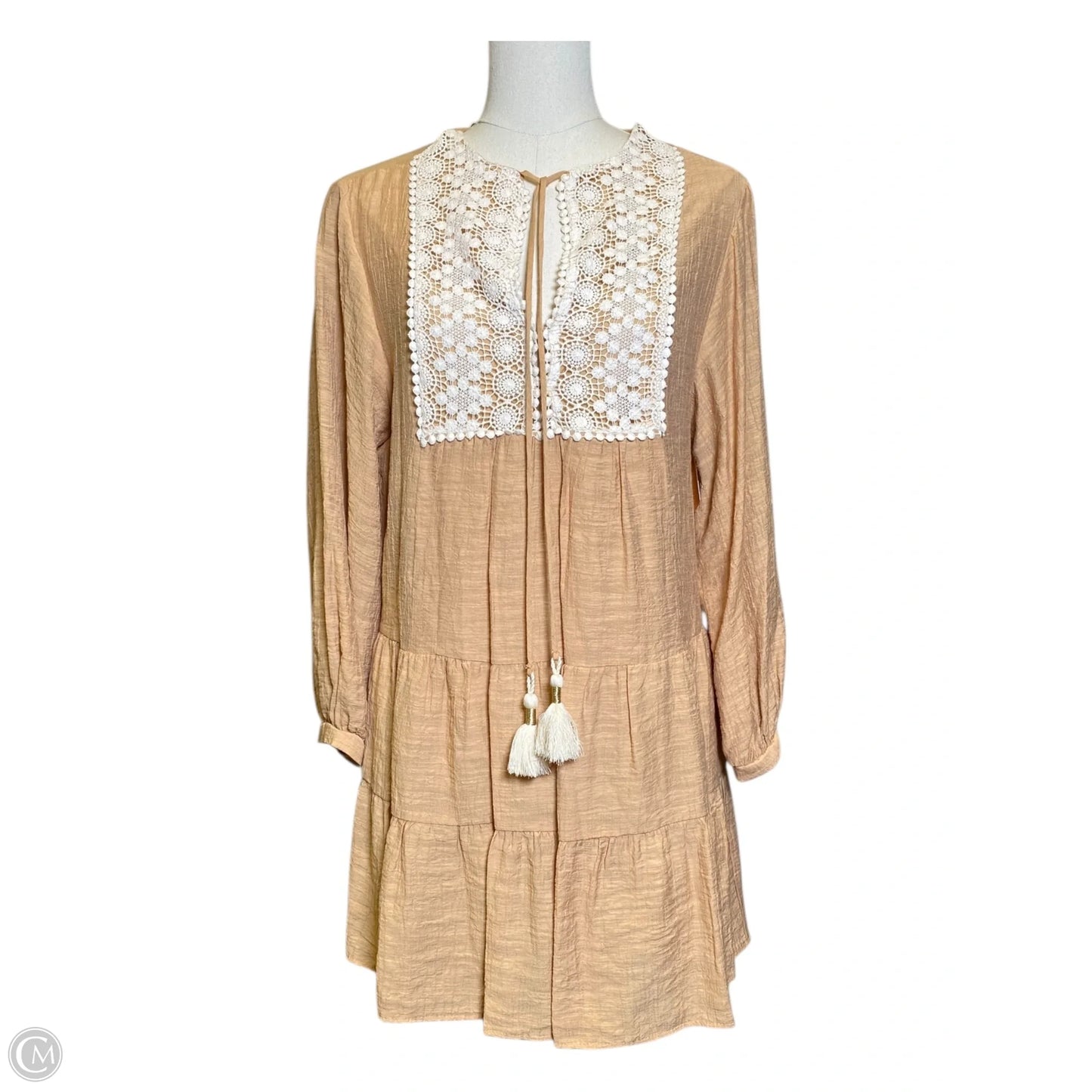 Dress Casual Midi By Zara In Tan & White, Size: S